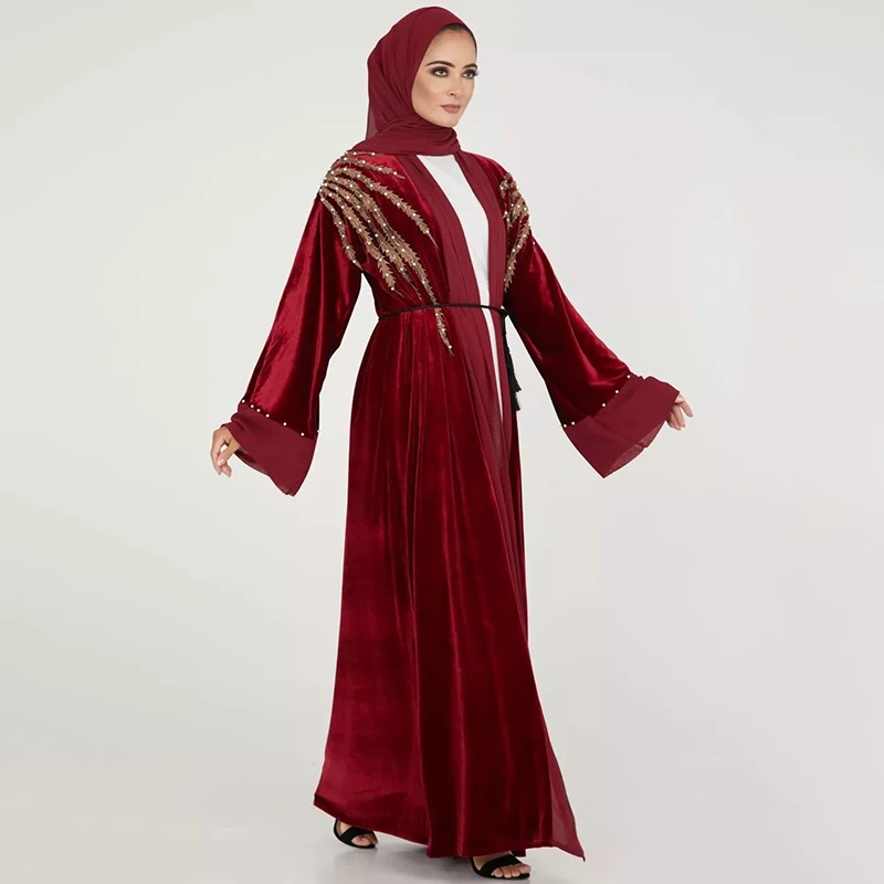 Женский бархатный Kimonos Siskakia марокканский кардиган с вышитыми бусинами верхняя