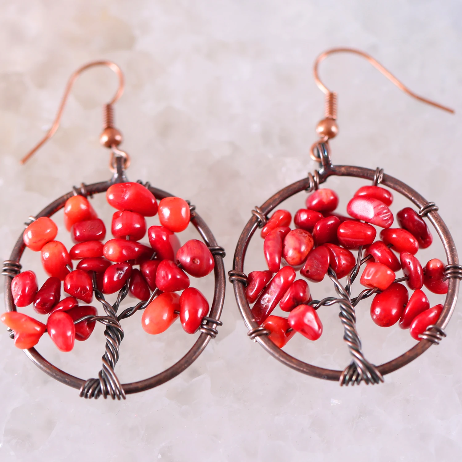 Натуральный камень красный коралловый болтающийся серьги для Для женщин