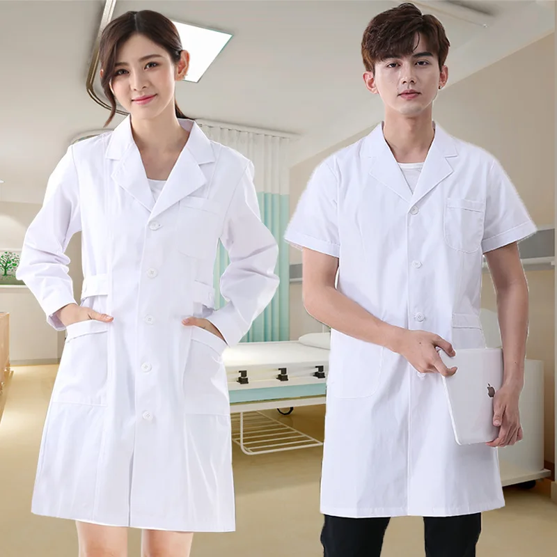 

White lab coat short-sleeved doctor uniform female laboratory student summer food factory nurse uniform male overalls
