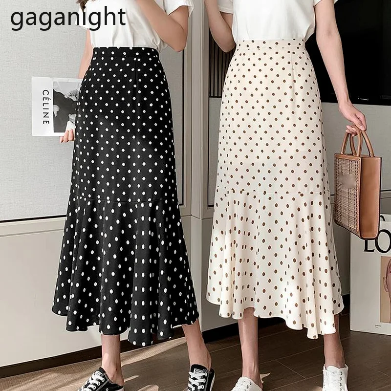 

Gaganight 2021 New Spring Women Long Skirts Slim High Waist Mermaid Skirts Polka Dot Wrap Hip Trumpet Skirt Female Black White