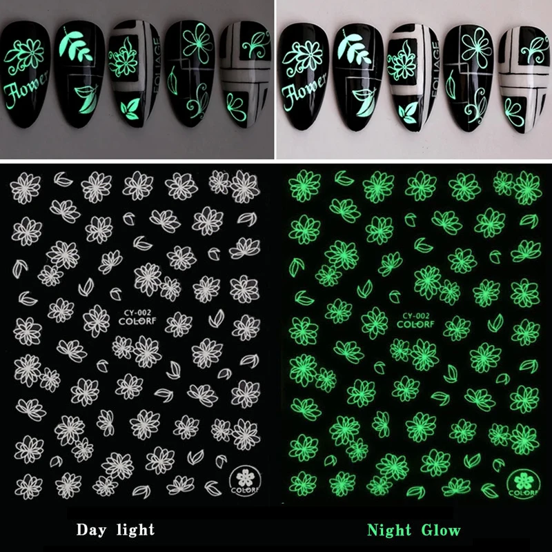 

Glow Luminous Stickers 3D Nail Stickers Fashion Accessories Glitter Nail Sticker Nail Art Decals Leaf Flowers Stickers Manicures