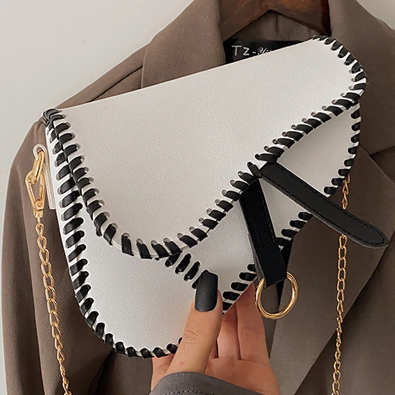 

Chain Saddle Shoulder Crossbody Bags For Women 2021 PU Leather Women's Designer Solid Color Handbag Female Travel Messenger Bag