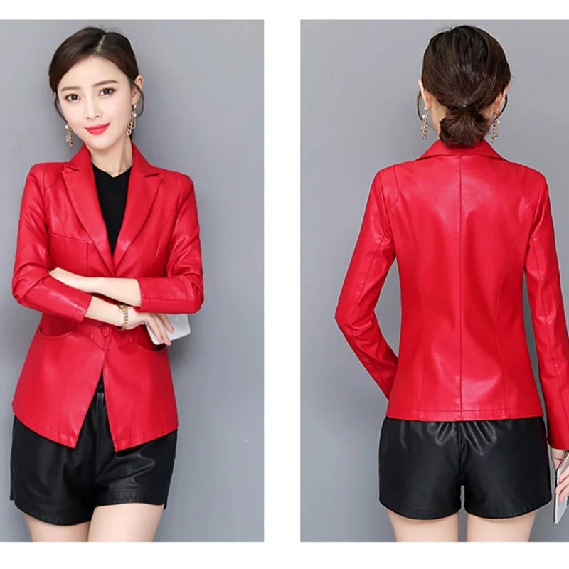 Женская куртка новинка Осень-зима приталенное пальто из натуральной кожи