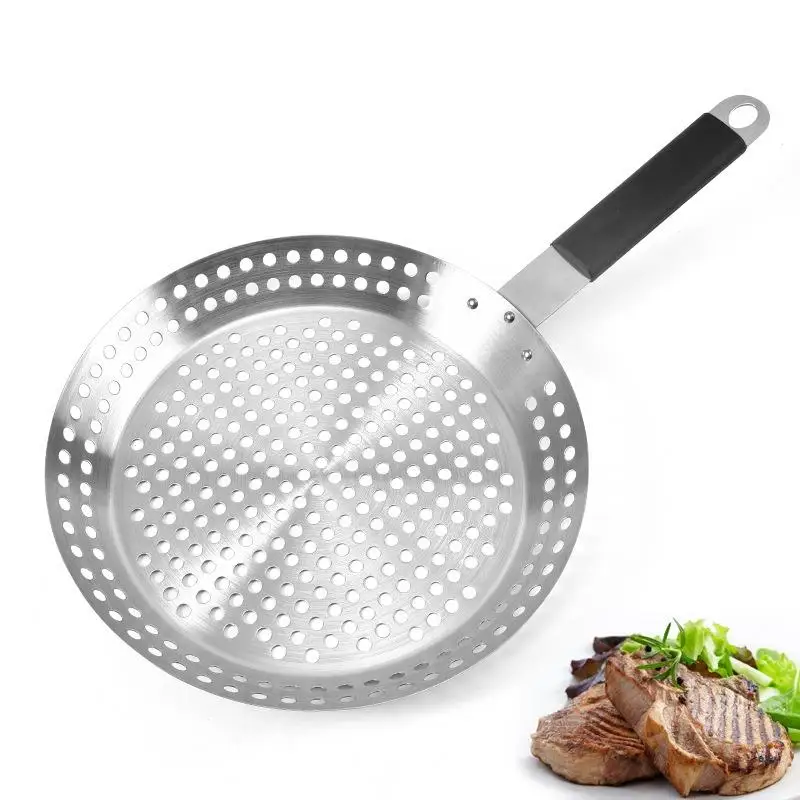 

Barbecue Pan Nonstick Stainless Steel Grilling Skillet Barbecue Tray with Handle Grill Pan Barbecue Tray Kitchen BBQ Tools