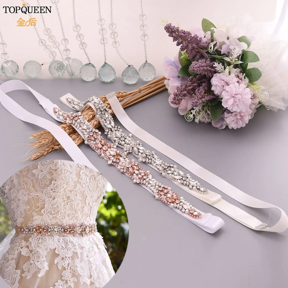 

TOPQUEEN Luxury Wedding Belts and Sashes Sparkly Belt Formal Dress Belt Pearls Rhinestone Satin Sashes for Bridal Dresses S442
