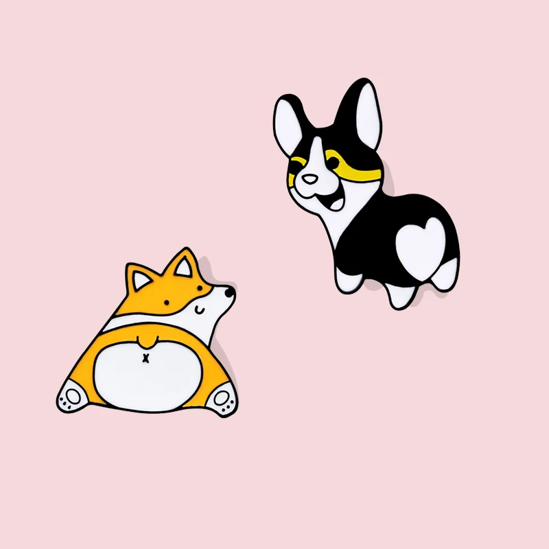 Эмалированная металлическая брошь ювелирное изделие значок корги попа собаки