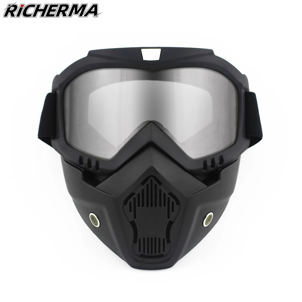 Мотоциклетная маска для лица с очками съемная Байкерская на все лицо