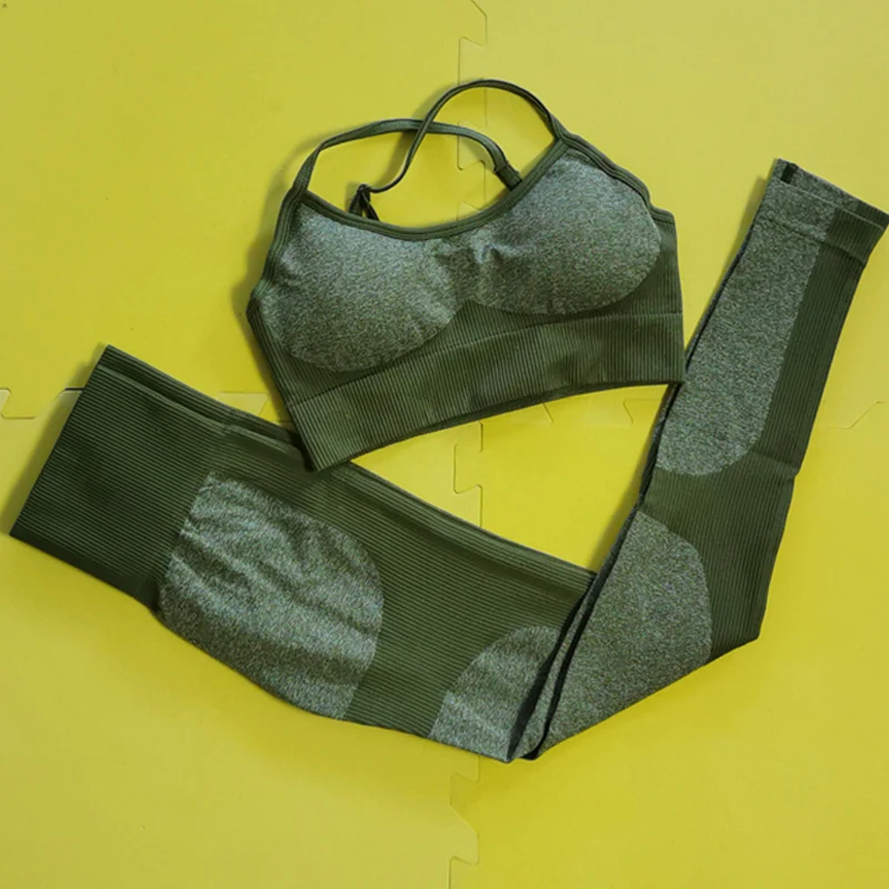 New Color Red 2 Piece Set Yoga Set Seamless Women Fitness Yoga Bra Sports Bra Tops High Waist Patchwork Gym Pants Sports Suit