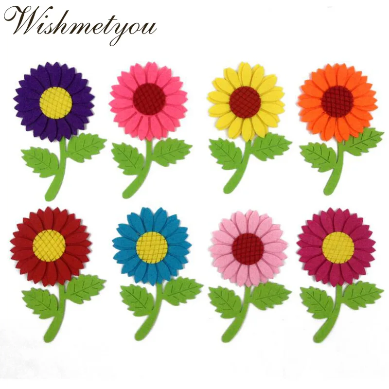 

WISHMETYOU 8pcs Colorful Sunflowers Felts DIY Children Room Kindergarten Wall Sewing Appliques Craft Wedding Patches Felt Fabric