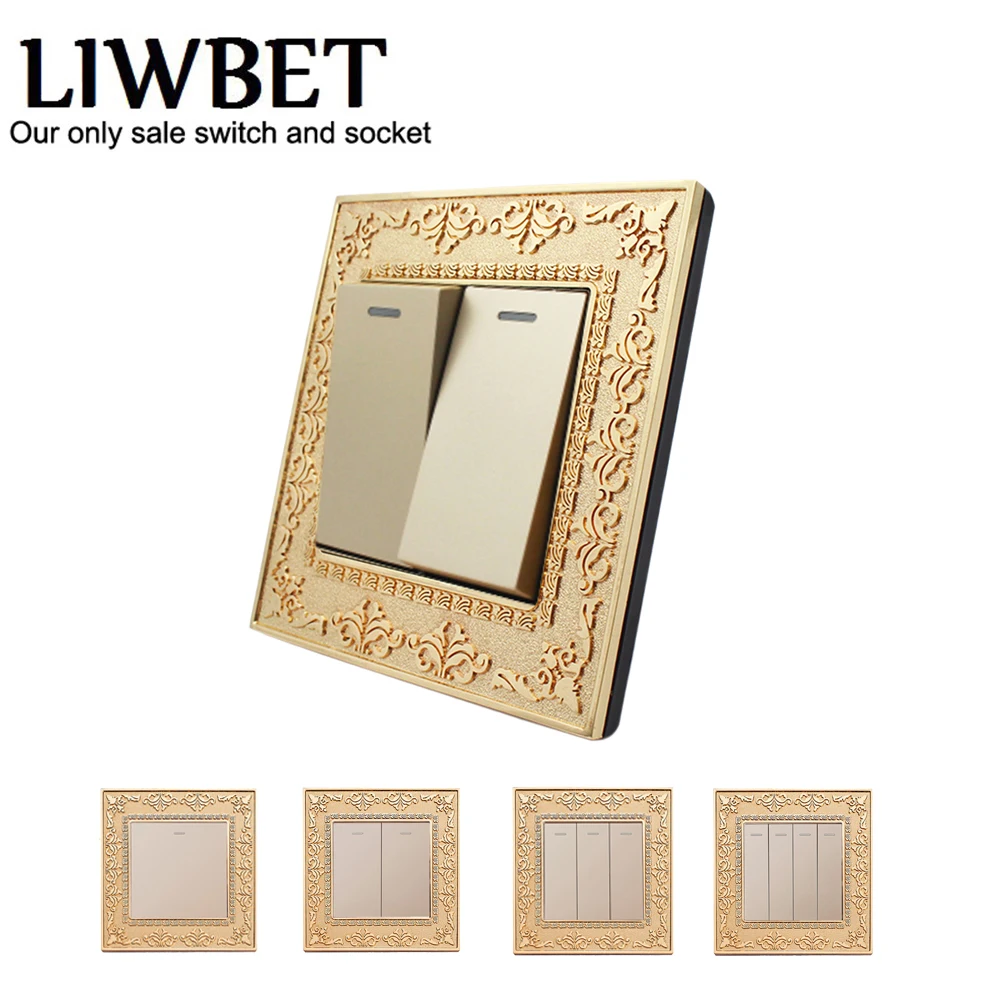 Luxury Gold Wall Switch 1 Gang 2 Way Brief AC 110250V Round