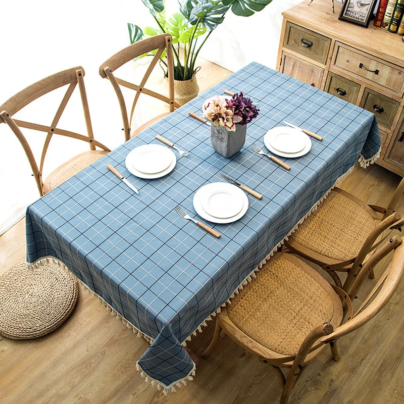 

Водонепроницаемая скатерть в клетку, кружевная прямоугольная скатерть с кисточками для обеденного стола, журнального столика, кухонная ск...