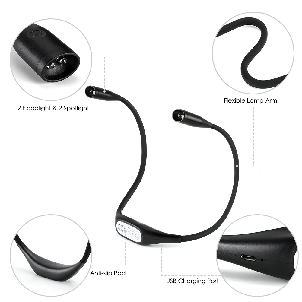 

LED Neck Hung Light Hands-Free USB Rechargeable Night Reading Lamp 3 Lighting Mode Brightness Hanging Neck Book Light