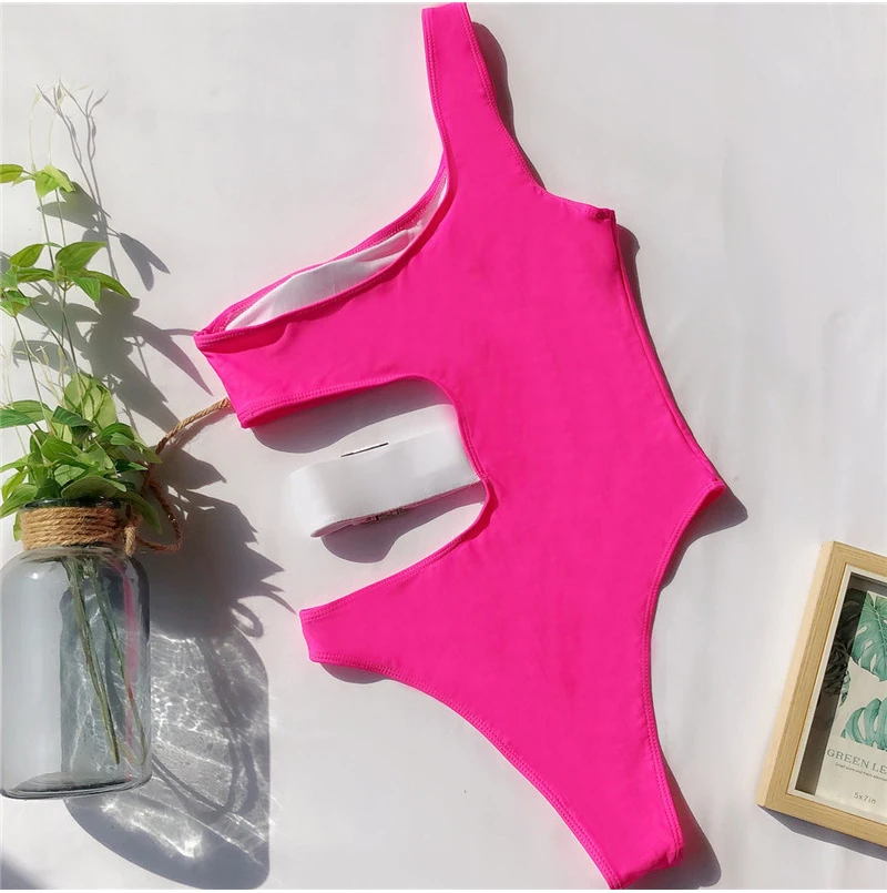 

Fashion Women micro Swimwear Monokini Bathing Suit Elegant One Shoulder hollow out Swimsuit Ladies Sexy Leoaprd One Piece Bikini