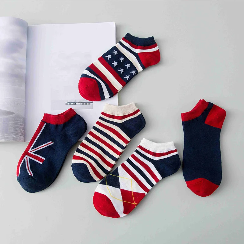 5 пар/компл. Для мужчин Носки Весна/Лето Британский Стиль Винтаж в полоску и с
