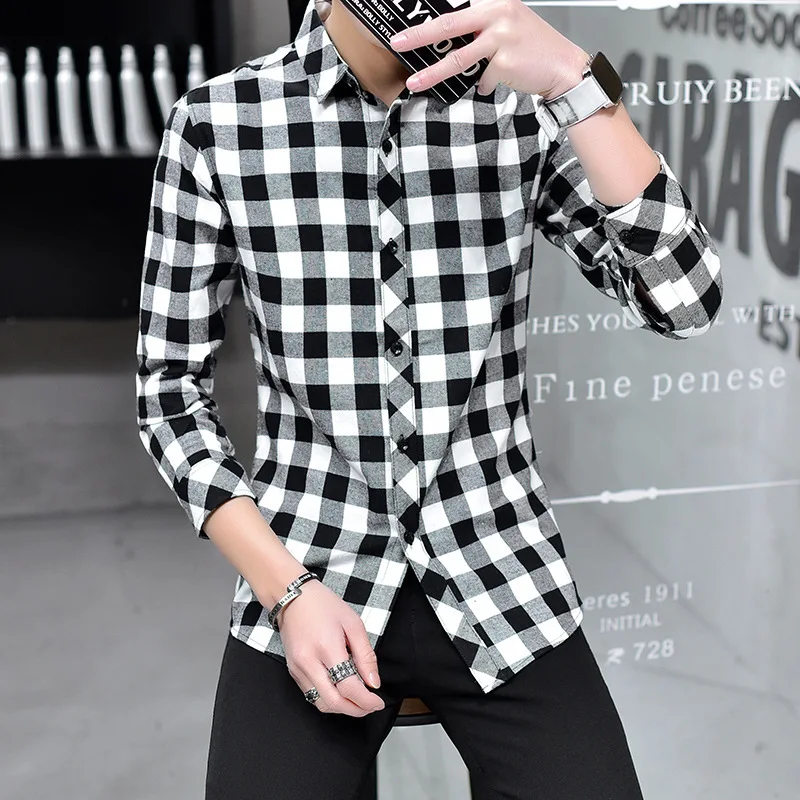 

The 2017 men's shirts slim Long Sleeved Shirt Mens Plaid all-match