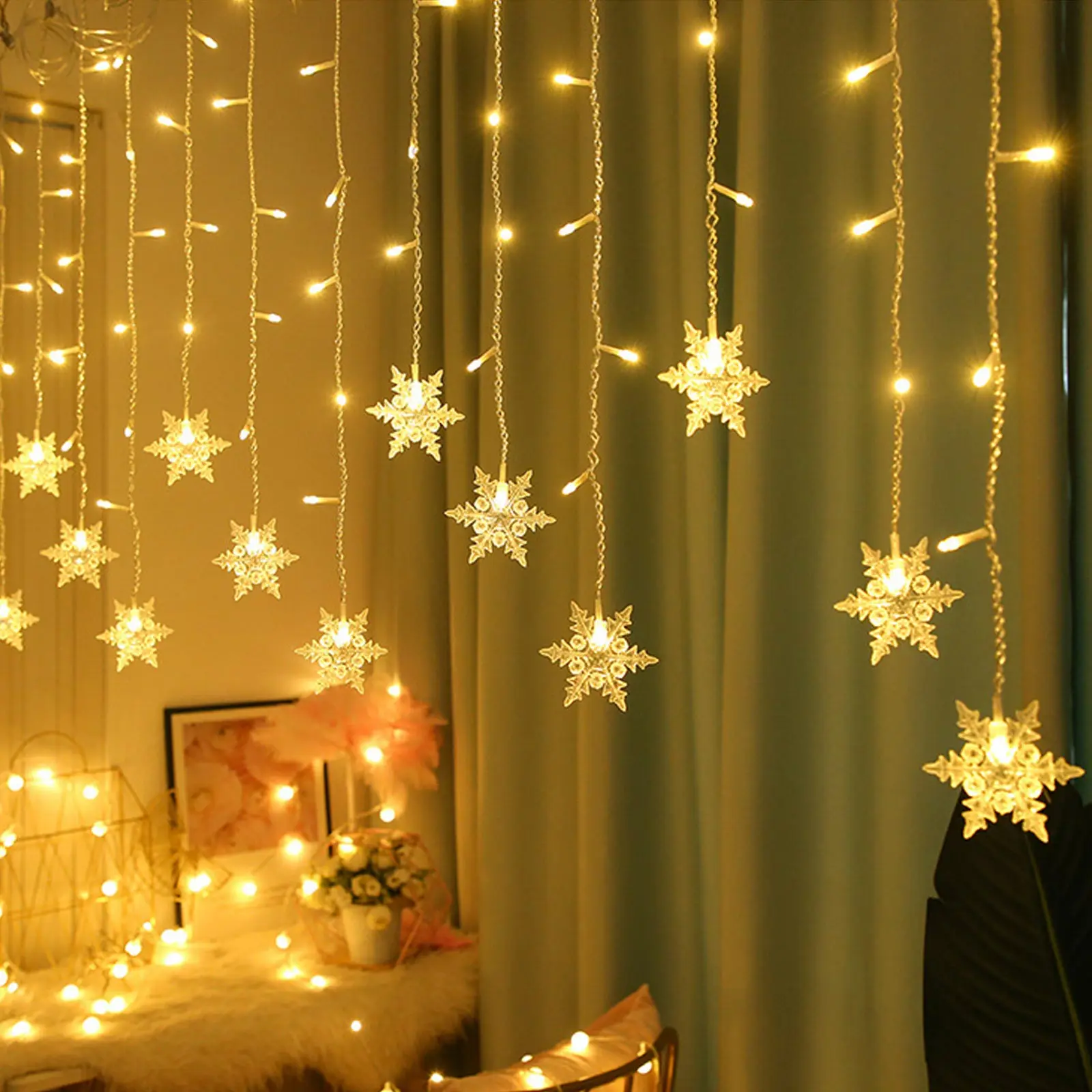

3.5M 96LED Snowflake Curtain Light Plug-in String Light LED Fairy Night Light for Christmas Wedding Home Party Decoration