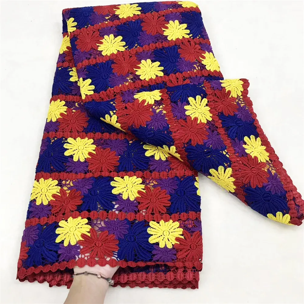 

High Quality Colorful Guipure Cord Lace African Lace Fabric Nigerian Water Soluble Fabric For Wedding W2-809