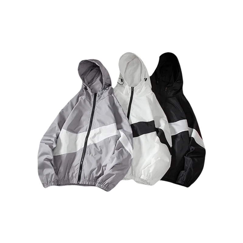 

New Men Spring Fall Thin Hoodies Coats Long Sleeves Color Block Zipper Hooded Sweatshirts Jacket Male Black /White/ Gray Outwear