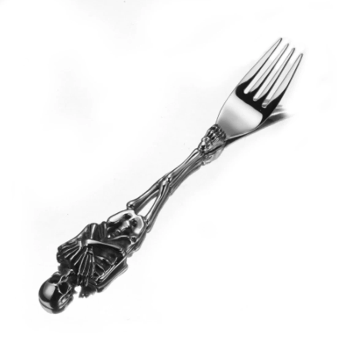 

Men's Western Dinnerware Stainless Steel Silver Color Punk Skull Skeleton Kitchen Steak Fork Tableware Cutlery Dining Bento