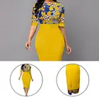 Желтое элегантное женское облегающее платье в волнистую полоску с разрезом темпераментное женское платье с коротким рукавом на выход