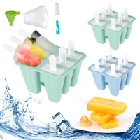 6 hole ice lolly moulds reusable ice cream mould ice pop maker diy frozen popsicle tray holders with funnel and cleaning brush