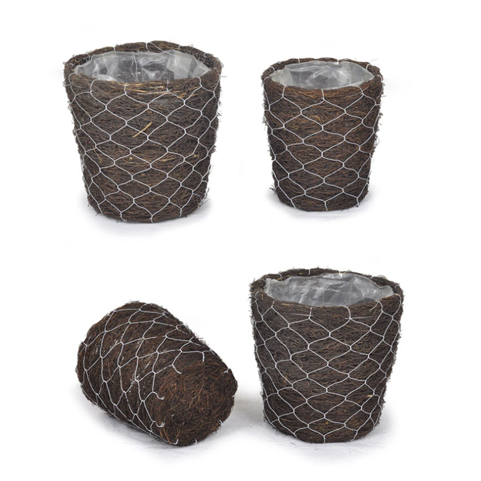 

2pcs Rattan Flower Pot Basket with Plastic Lining Planter Home Indoor Outdoor Natural Woven Plant Flowerpot Garden Decoration