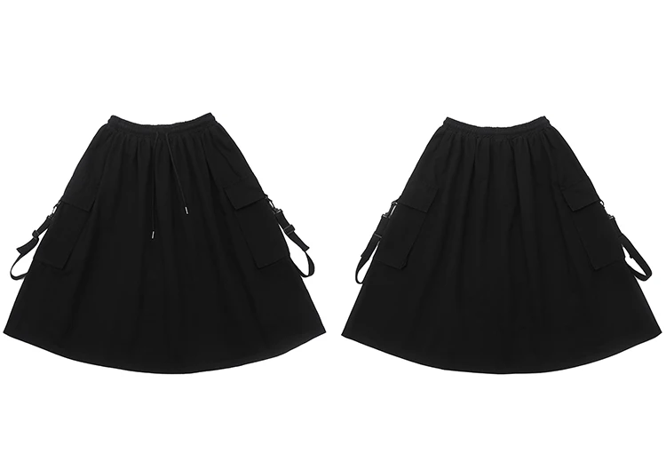 Harajuku Женская юбка Уличная хип карго юбка большие Боковые карманы модная Корейская юбка Свободная линия икры Длина хлопок