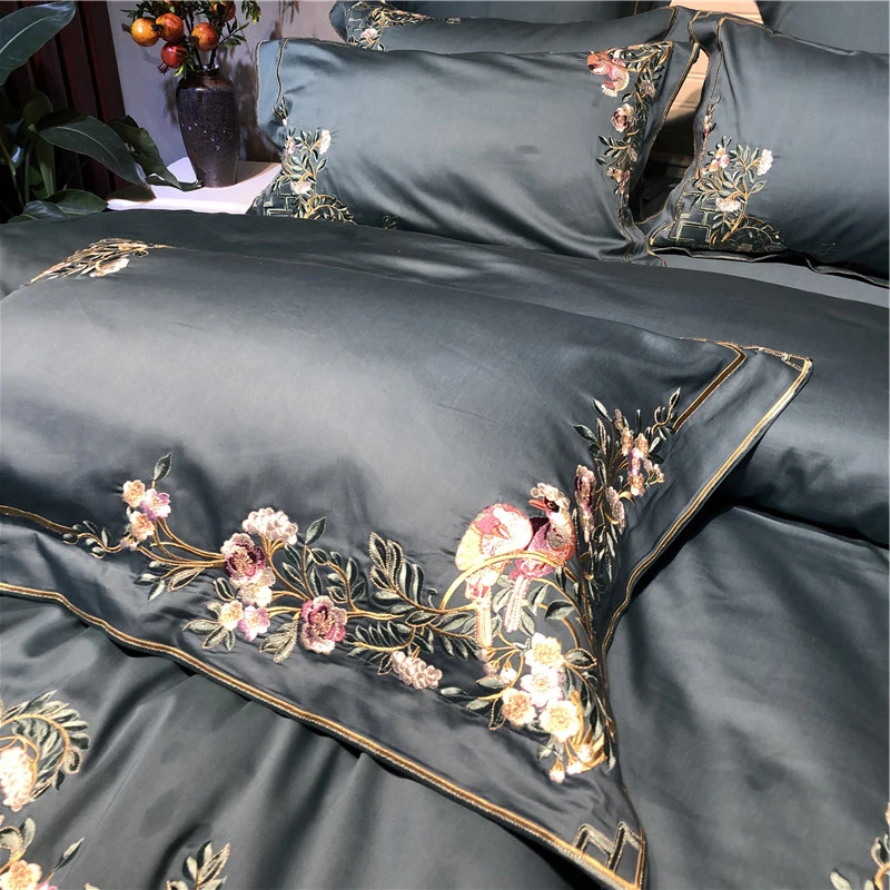 

Green Pink Gray Luxury Flowers Embroidery 100S Egyptian Cotton Palace 4/6pcs Bedding Set Duvet Cover Bed sheet/Linen Pillowcases