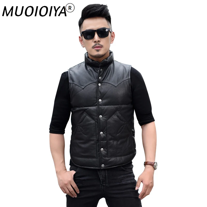 

Бесплатная доставка. Совершенно новый теплый жилет из козьей кожи, одежда из натуральной кожи. Куртка на белом утином пуху, модное стильное ...