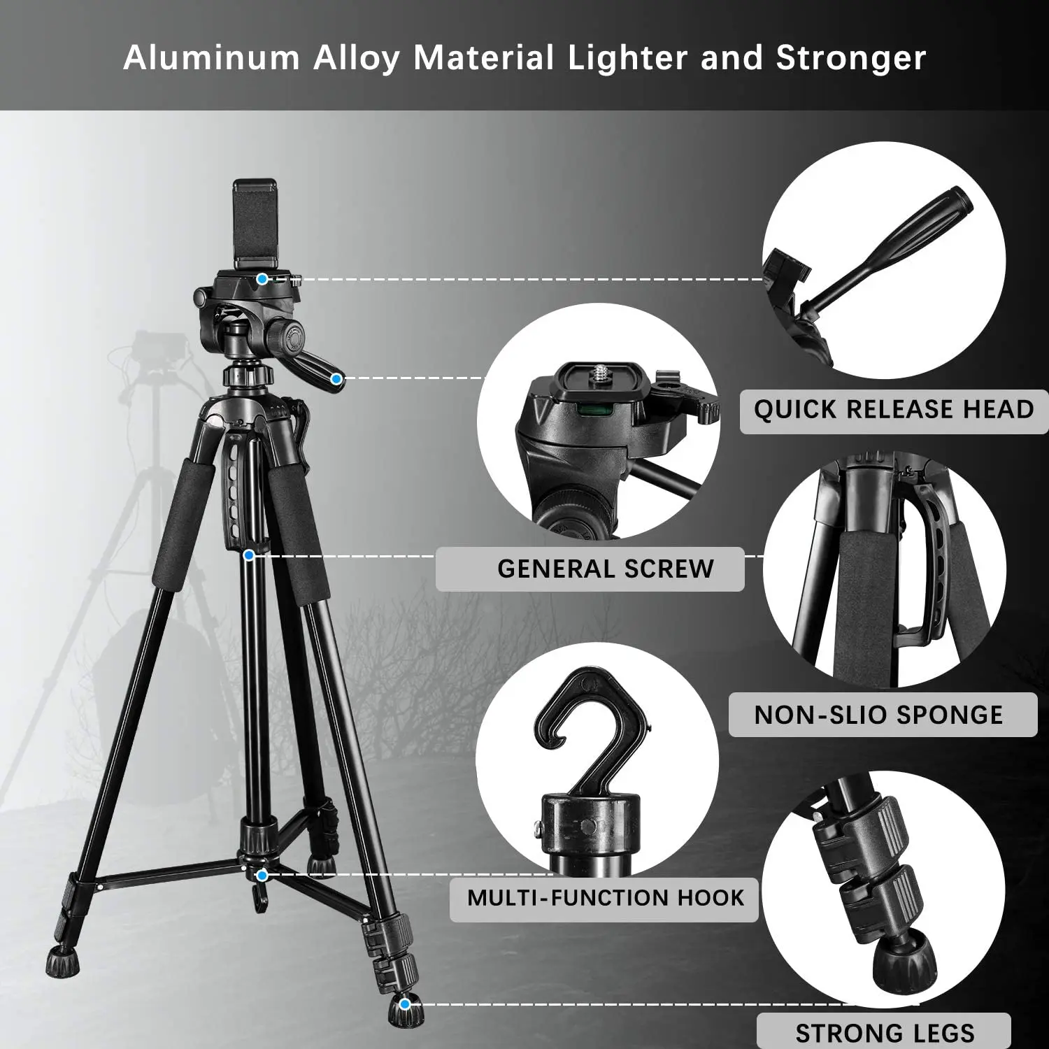 

62inch/160cm Portable Tripod Stand Flexible Aluminum Travel Tripode for Camera DSLR Smartphone With Phone Clip