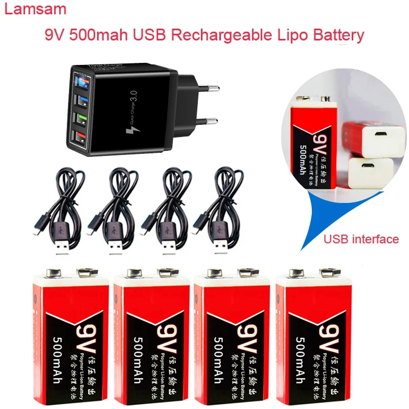 S19 9V 500mAh USB аккумуляторная батарея Lipo RC для микрофона/дистанционного управления/RC