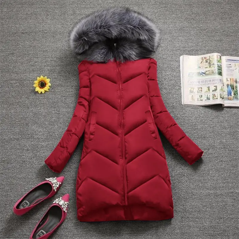 wine red Акция Цена! Большой Мех Новая модная зимняя куртка женские пуховики женские большие размеры 7XL зимнее пальто женская теплая верхняя одежда - Цвет: wine red