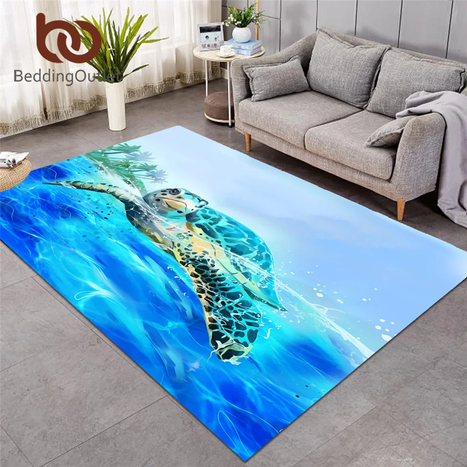 BeddingOutlet Sea Turtle Large Carpets for Living Room Watercolor Blue Soft Floor Mat Marine Animal Tortoise Area Rug 122x183cm | Дом и сад