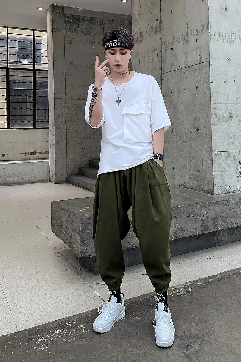 

Men's trousers 2020 autumn new slim solid color design nine minutes long trousers loose casual personality youth men's wear