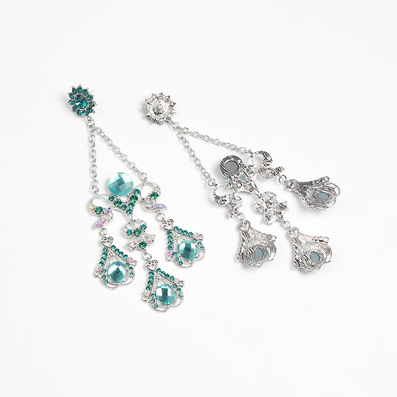 

MWSONYA Fashion Korean Vintage Luxury Blue Cystal Drop Earrings for Women Elegant Flower Earrings Tassel Pendientes Jewelry