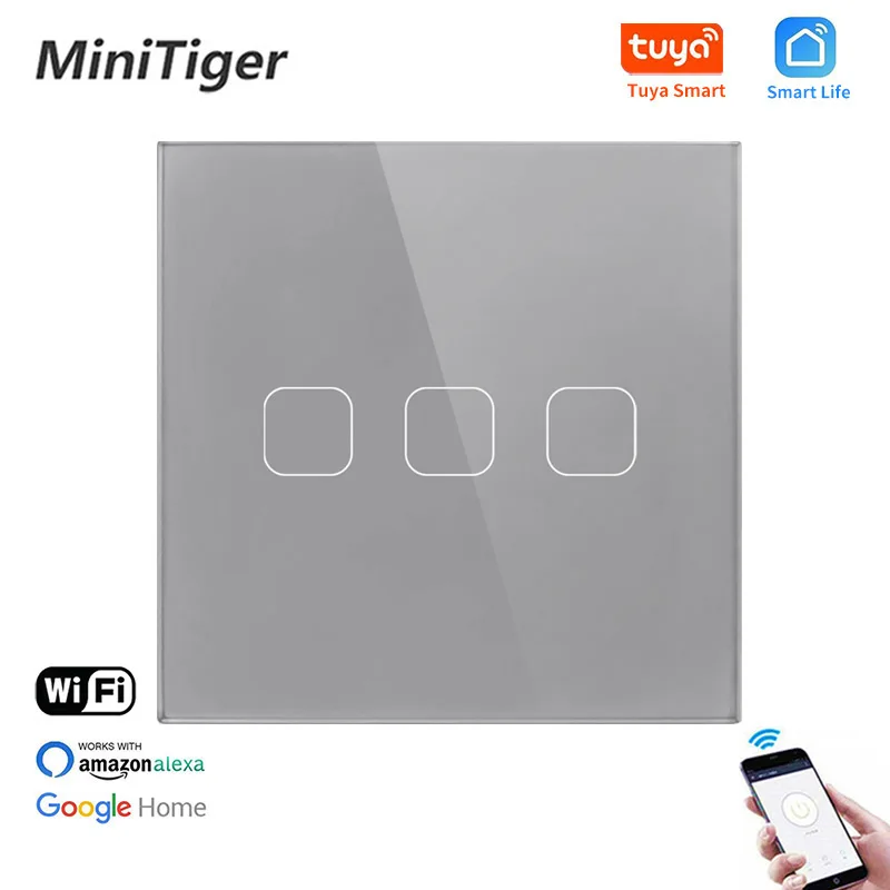 Панель MinitigerGlass настенный светильник Tuya 3 Gang 1 Way сенсорный выключатель для Google Home