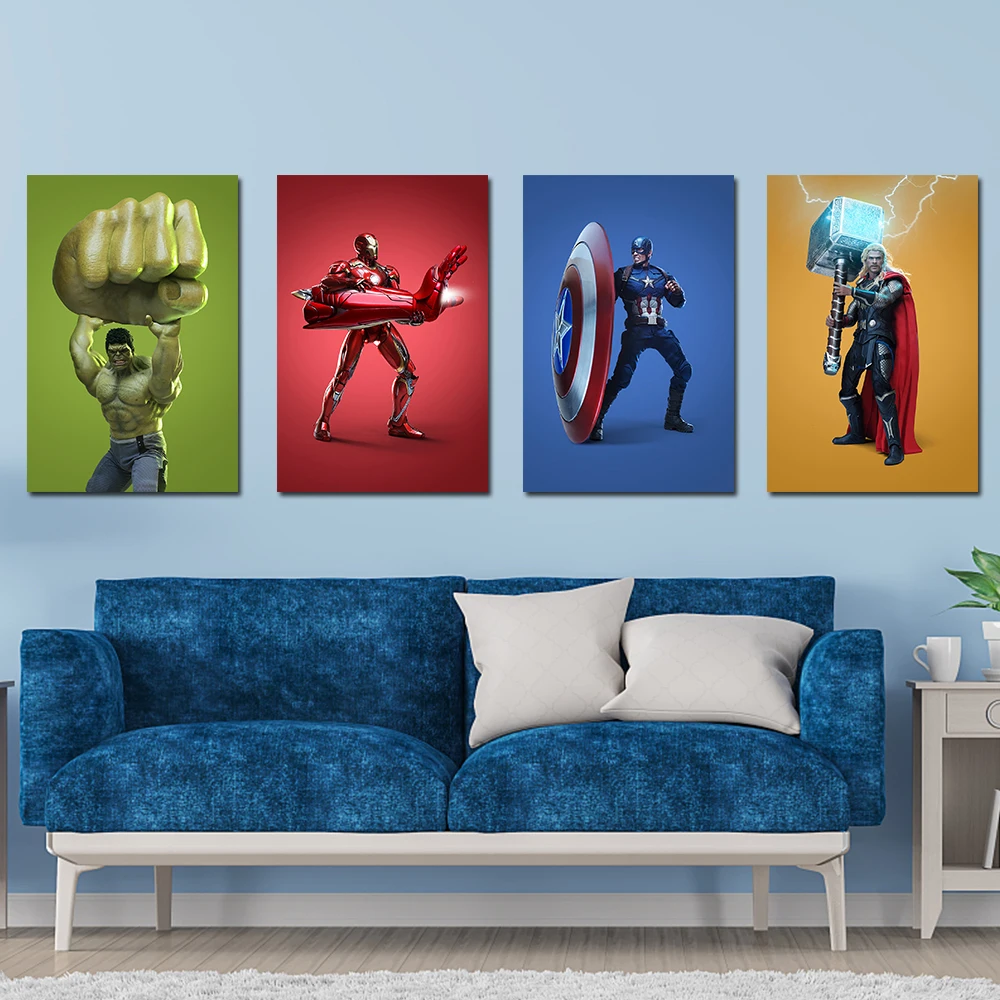 

Marvel Avengers Big Weapon Hulk Iron Man Poster Superhero Captain America Canvas Painting Funny Wall Art Picture For Hoom Decor