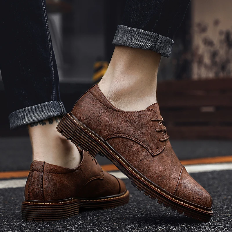 Genuine Leather Men's Dress Shoes British Style Fashion Lace Up Formal Oxford Classic Gentleman Business Shoe | Обувь