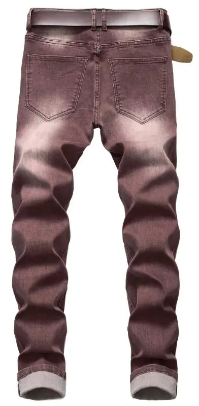 Мужские джинсы со складками коричневые облегающие эластичные брюки из денима