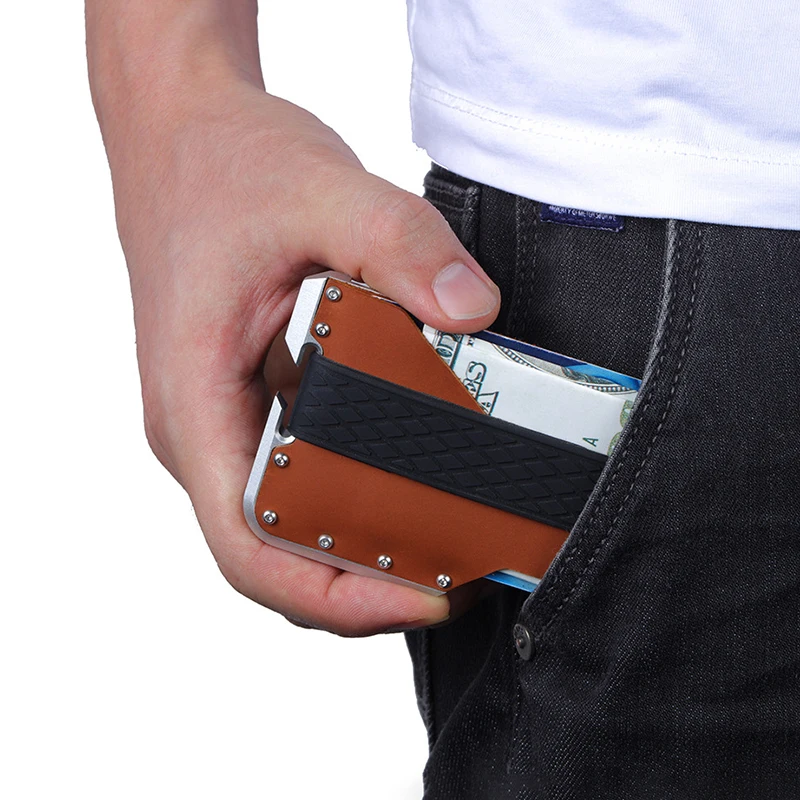 DIENQI Rfid натуральная коровья кожа мужской Кошелек Алюминиевый металлический кошелек тонкий мини держатель для карт волшебный кошелек короткий маленький кошелек для денег