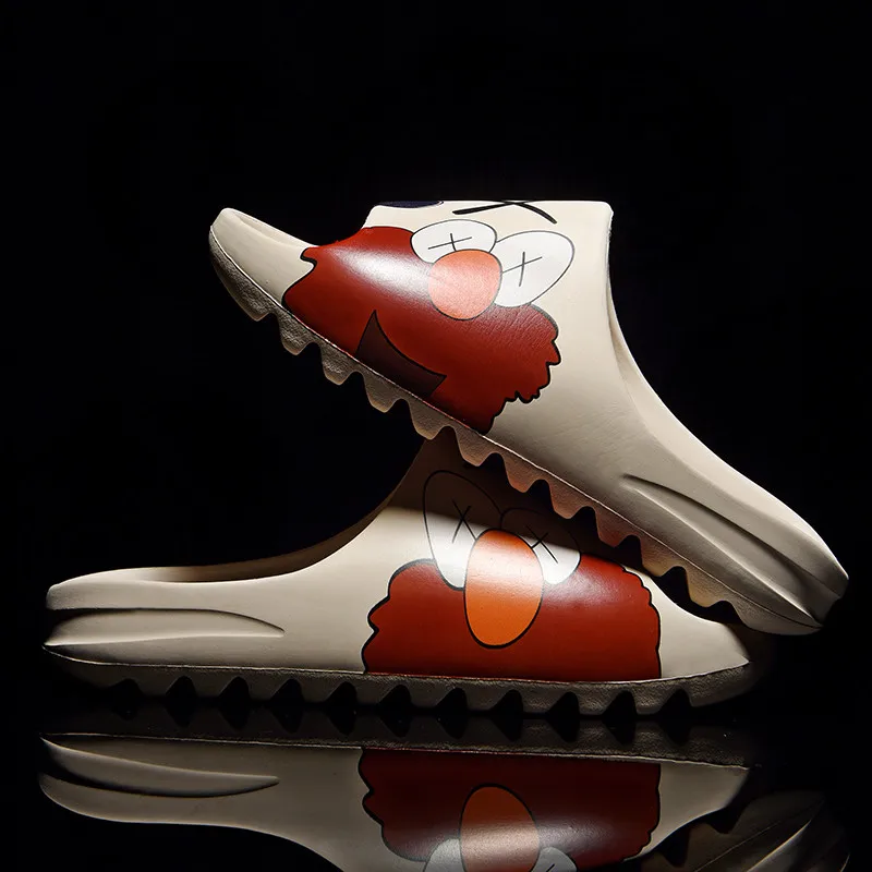 

Unisex YZY & ELMO Inspired Slides Breathable Summer Flip Flops Lightweight Fish Mouth Graffiti Slippers Men Women Big Size 34-46