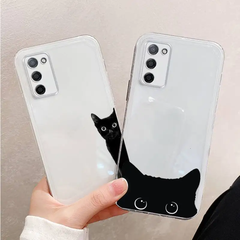 

black cat cartoon animal Phone Case Transparent For OPPO R RENO 9 11 17 3 4 S PLUS PRO 15X k7 luxury capa funda coque