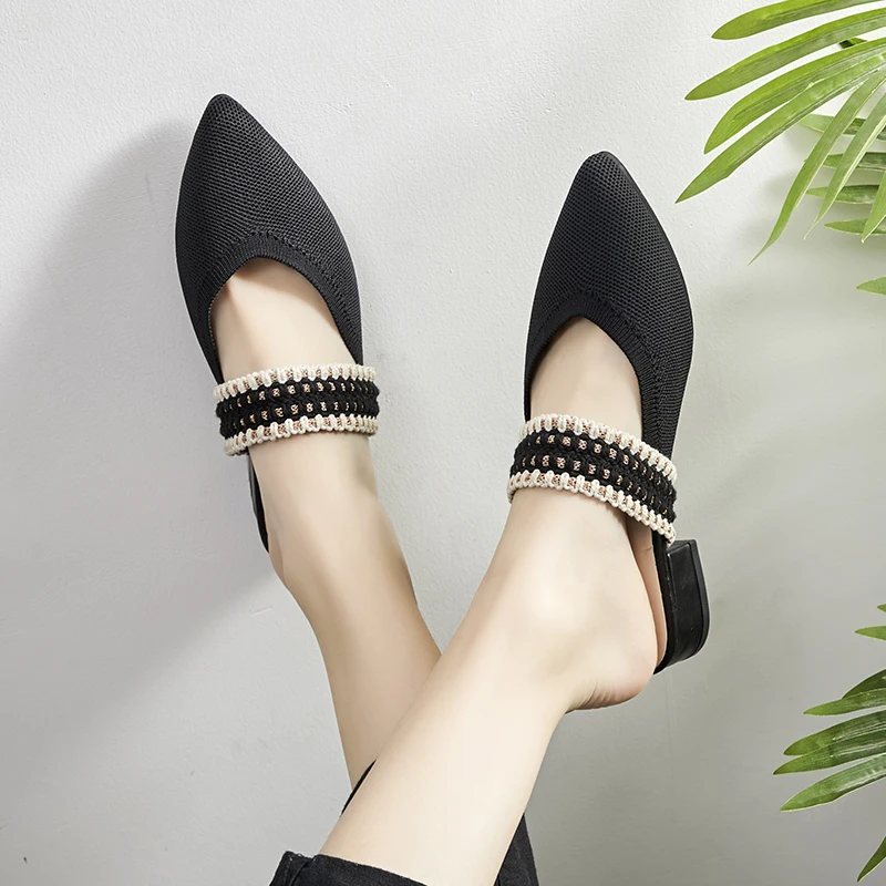 Элегантные женские шлепанцы Летние модные туфли без задника с острым носком на