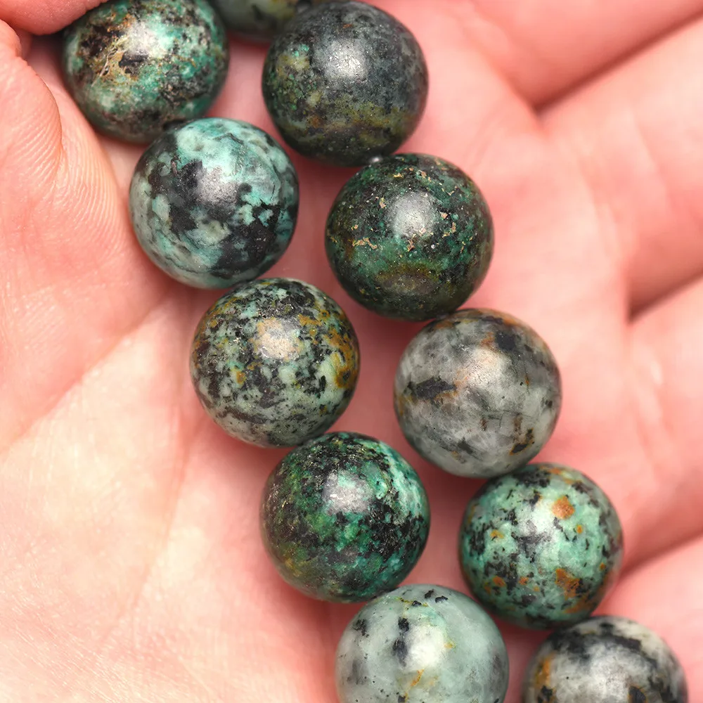 Натуральные африканские бирюзовые бусины круглые россыпью из камня для