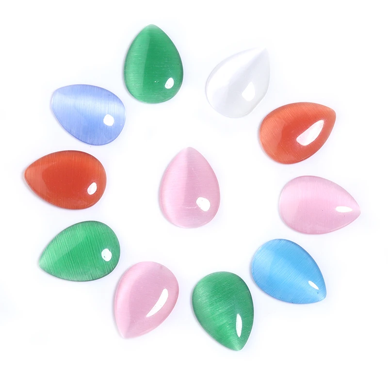 

30pcs Glass Mix Color 6*8/10*14/13*18mm Cat Eye Water Drop Flatback Cabochons For DIY Handmade Jewelry Decorations