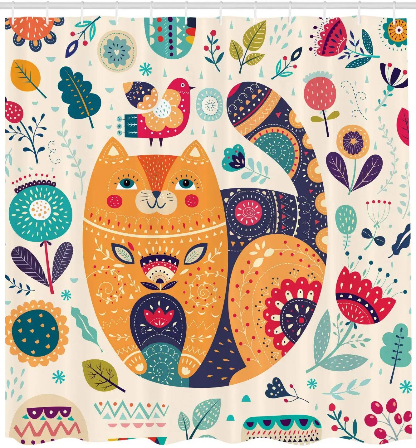 Маленькая улыбающаяся щека кошка животное с различными листьями Цветочный декор