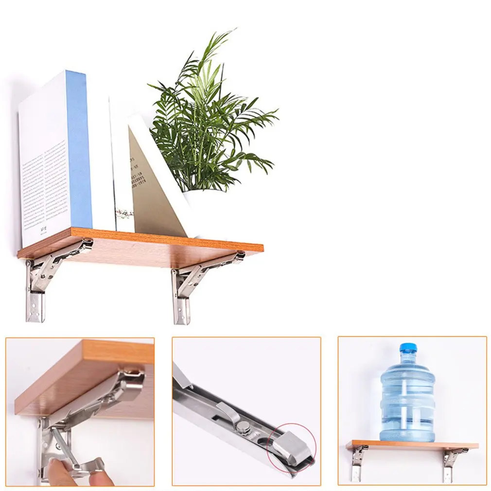 2 Pack Folding Shelf Brackets Max. Load 440lb Stainless Steel DIY Wall Mounted Bracket Space Saving For Table Work Bench | Строительство