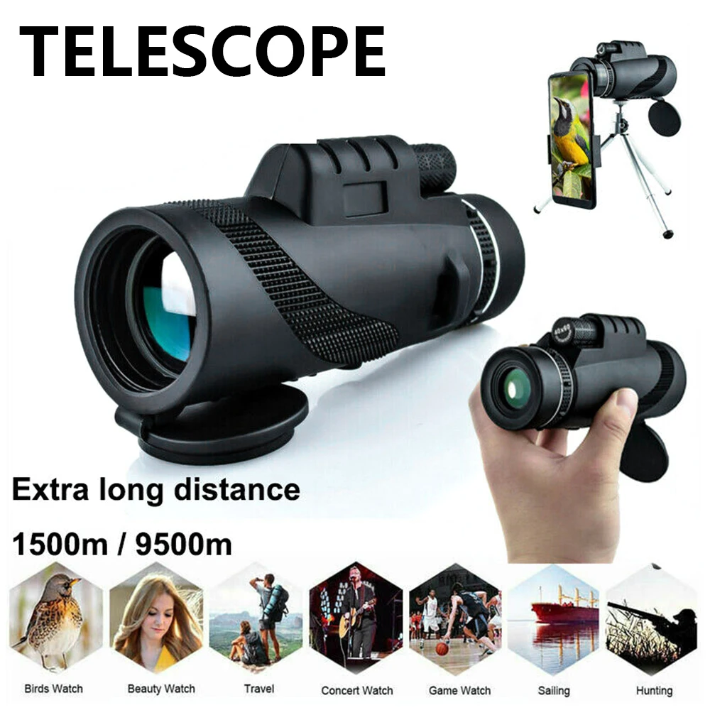 

40x60 Telescope High Definition Night Vision Outdoor Telescopes Monocular Zoom Portable Prism Smartphone HD Hunting Optics Scope