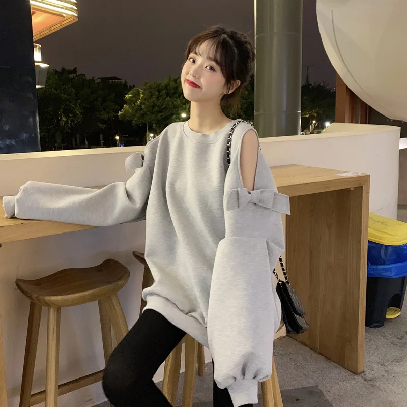 2019 Осенняя модная уличная одежда WHITNEY WANG свитшот с открытыми плечами и бантом