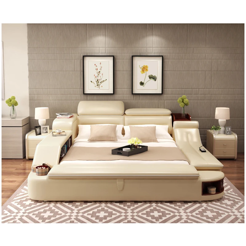 Роскошная массажная кровать из натуральной кожи с музыкальным динамиком для